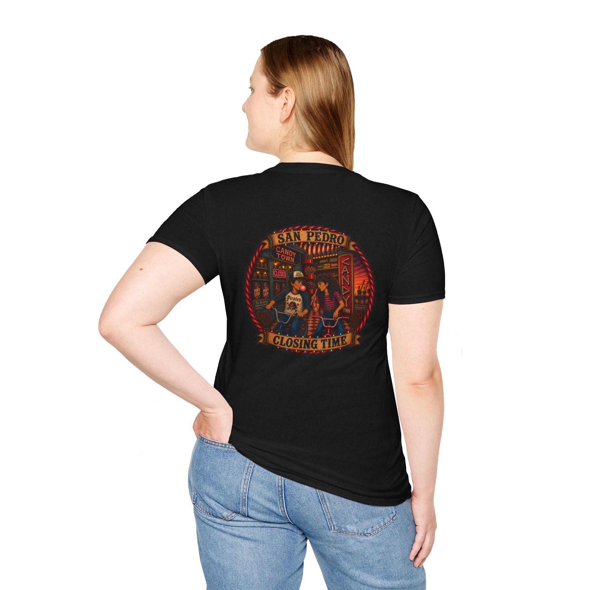 San Pedro Ports O'Call Candy Town Unisex Softstyle T-Shirt - Image 3